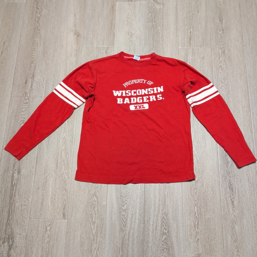 Crown USA Sport‎ Wisconsin Badgers Long Sleeve T-Shirt Red Mens Large L XXL Logo